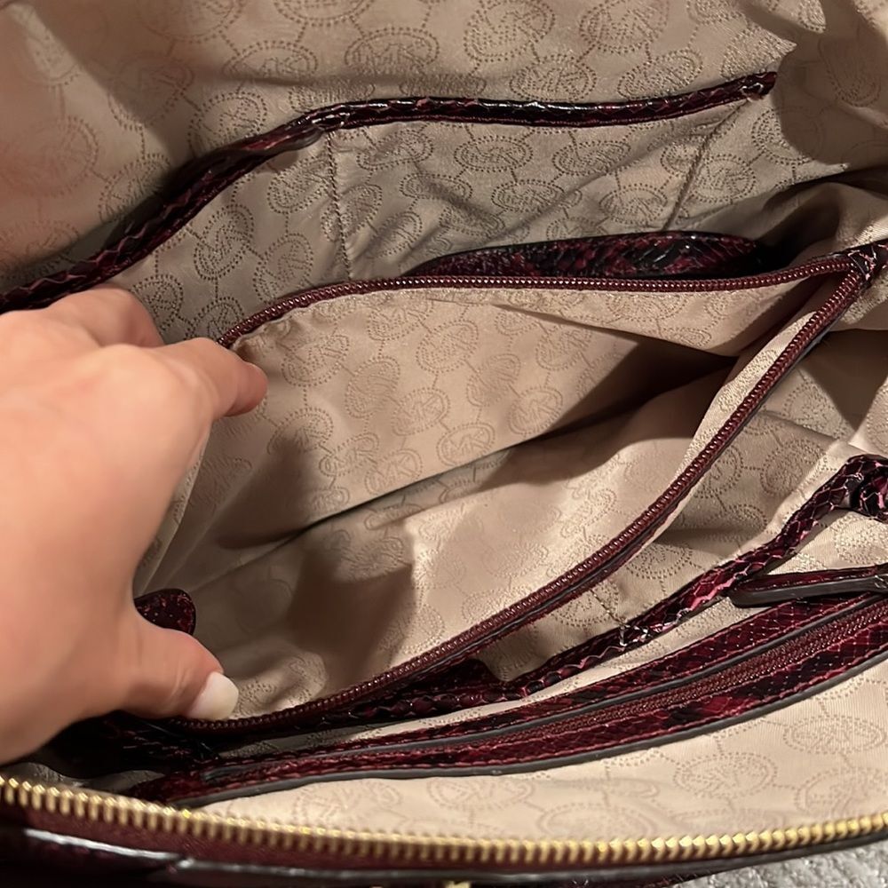 MICHAEL Michael Kors Riley Python-Embossed Satchel Bag in Merlot - Picture 16 of 16